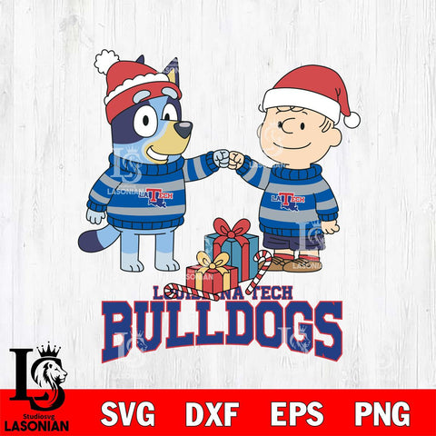 Louisiana Tech Bulldogs Bluey With Charlie Brown Christmas File Cut, NCAA SVG DXF EPS PNG FILE, Digital Download,Instant Download, Silhouette
