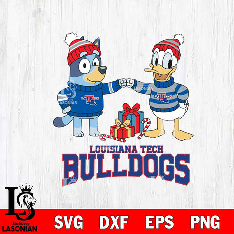 Louisiana Tech Bulldogs Bluey With Donald Duck Christmas File Cut, NCAA SVG DXF EPS PNG FILE, Digital Download,Instant Download, Silhouette