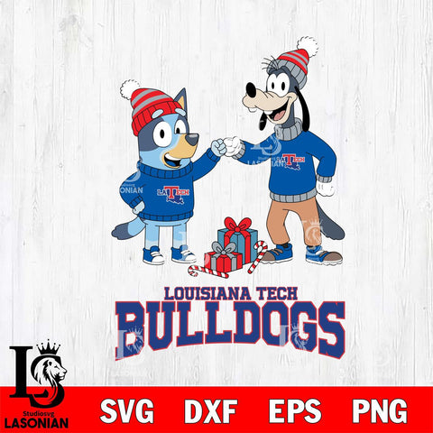 Louisiana Tech Bulldogs Bluey With Goofy Christmas File Cut, NCAA SVG DXF EPS PNG FILE, Digital Download,Instant Download, Silhouette