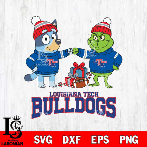 Louisiana Tech Bulldogs Bluey With Grinch Christmas File Cut, NCAA SVG DXF EPS PNG FILE, Digital Download,Instant Download, Silhouette