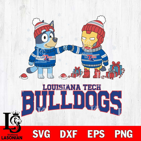 Louisiana Tech Bulldogs Bluey With Iron man Christmas File Cut, NCAA SVG DXF EPS PNG FILE, Digital Download,Instant Download, Silhouette