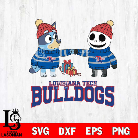 Louisiana Tech Bulldogs Bluey With Jack Skellington Christmas File Cut, NCAA SVG DXF EPS PNG FILE, Digital Download,Instant Download, Silhouette
