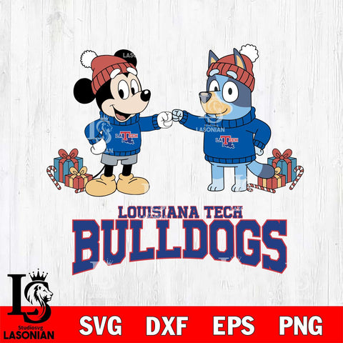 Louisiana Tech Bulldogs Bluey With Mickey Christmas File Cut, NCAA SVG DXF EPS PNG FILE, Digital Download,Instant Download, Silhouette
