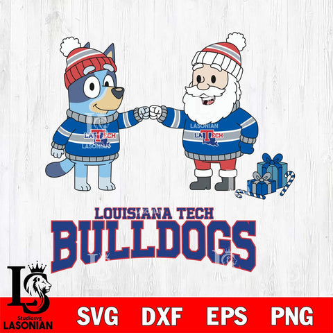 Louisiana Tech Bulldogs Bluey With Satan Christmas File Cut, NCAA SVG DXF EPS PNG FILE, Digital Download,Instant Download, Silhouette