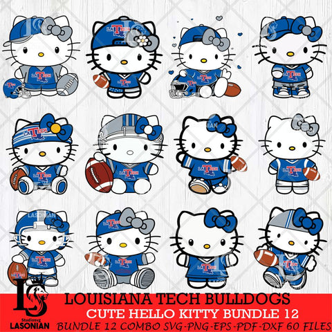 Louisiana Tech Bulldogs Cute Hello Kitty Bundle 12 SVG Eps Dxf Png File, NCAA Bundle svg, Digital Download, Instant Download