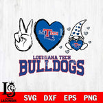 Louisiana Tech Bulldogs Gnomes Peace & Love Svg Eps Dxf Png File, Digital Download, Instant Download