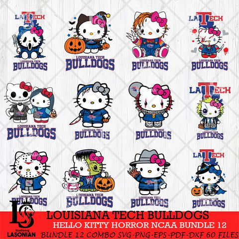 Louisiana Tech Bulldogs Hello Kitty Horror NCAA Bundle 12 SVG Svg Eps Dxf Png File, Digital Download