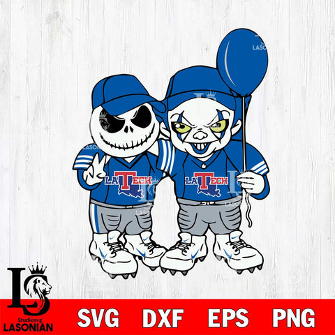 Louisiana Tech Bulldogs Jack Skellington And Pennywise Football Svg Eps Dxf Png File, NCAA svg, Digital Download, Instant Download