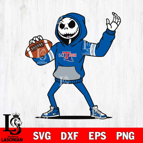 Louisiana Tech Bulldogs Jack Skellington Football Christmas File Cut, NCAA SVG DXF EPS PNG FILE, Digital Download , Criucut , Silhouette