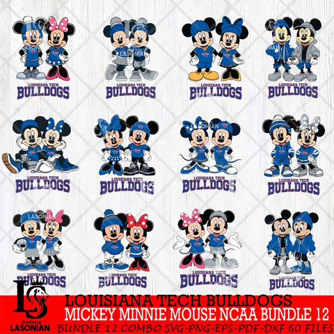 Louisiana Tech Bulldogs Mickey Minnie Mouse NCAA Bundle 12 Svg Eps Dxf Png File, Bundle NCAA svg , File Cut , Digital Download , Instant Download, Cut Svg Files