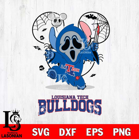 Louisiana Tech Bulldogs Stitch Ghost Face Halloween 2 Svg Eps Dxf Png File, Digital Download, Instant Download