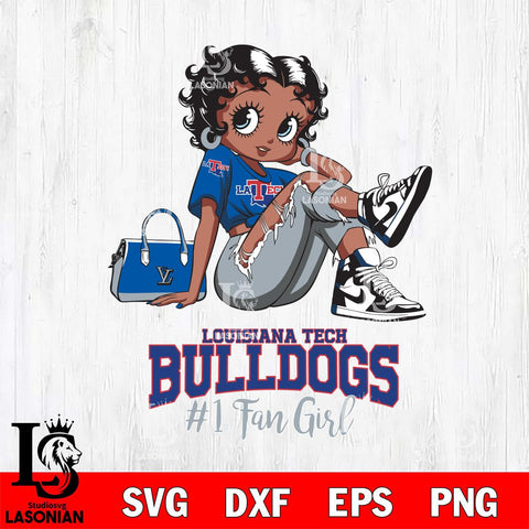 Louisiana Tech Bulldogs #1 Black Fan Girl Betty Boop, Svg Eps Dxf Png File, Digital Download