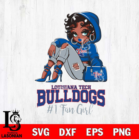 Louisiana Tech Bulldogs #1 beauty Black Fan Girl, Svg Eps Dxf Png File, Digital Download