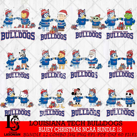 Louisiana Tech Bulldogs  Bluey friends christmas NCAA Bundle File Cut,Bundle NCAA SVG DXF EPS PNG FILE, Digital Download,Instant Download, Silhouette