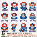 Louisiana Tech Bulldogs  Pennywise Horror NCAA Bundle 12 SVG Svg Eps Dxf Png File, Digital Download