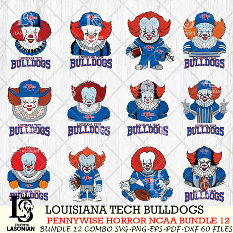 Louisiana Tech Bulldogs  Pennywise Horror NCAA Bundle 12 SVG Svg Eps Dxf Png File, Digital Download