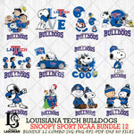Louisiana Tech Bulldogs  Snoopy NCAA Bundle 12 SVG Svg Eps Dxf Png File, Digital Download