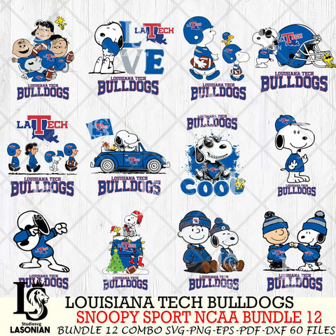Louisiana Tech Bulldogs  Snoopy NCAA Bundle 12 SVG Svg Eps Dxf Png File, Digital Download