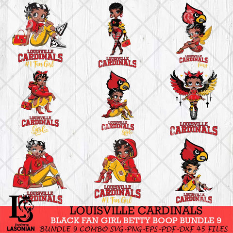 Louisville Cardinals Black Fan Girl Betty Boop Bundle 9, Svg Eps Dxf Png File, Digital Download