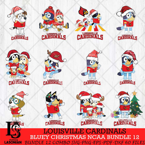 Louisville Cardinals Bluey Christmas NCAA Bundle 12 Cricut File Cut Files , Bluey Cricut , Christmas Svg , Bluey svg , Digital Download, dxf eps png pdf file