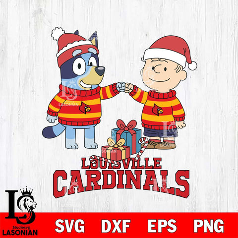 Louisville Cardinals Bluey With Charlie Brown Christmas File Cut, NCAA SVG DXF EPS PNG FILE, Digital Download,Instant Download, Silhouette