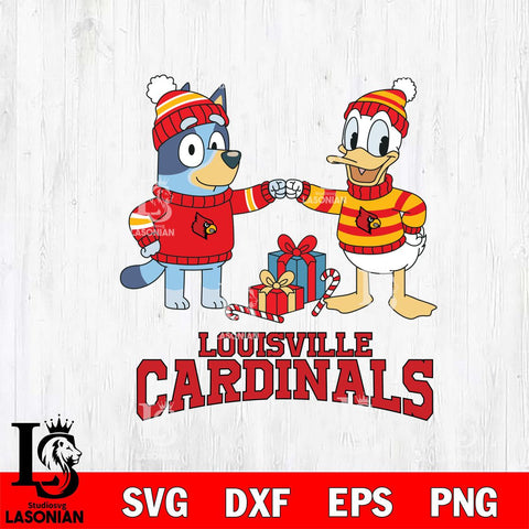 Louisville Cardinals Bluey With Donald Duck Christmas File Cut, NCAA SVG DXF EPS PNG FILE, Digital Download,Instant Download, Silhouette