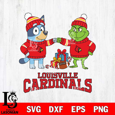 Louisville Cardinals Bluey With Grinch Christmas File Cut, NCAA SVG DXF EPS PNG FILE, Digital Download,Instant Download, Silhouette