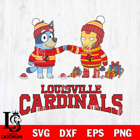 Louisville Cardinals Bluey With Iron man Christmas File Cut, NCAA SVG DXF EPS PNG FILE, Digital Download,Instant Download, Silhouette