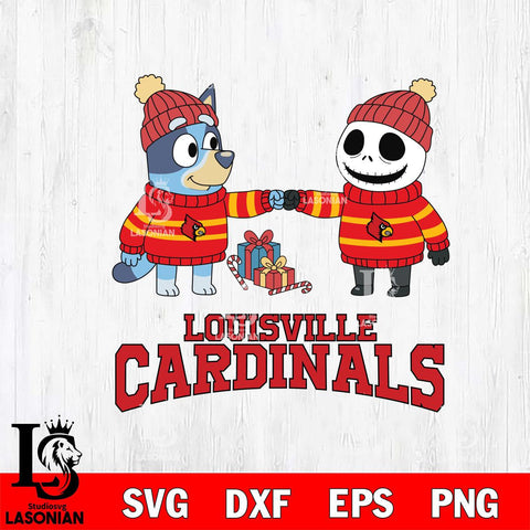 Louisville Cardinals Bluey With Jack Skellington Christmas File Cut, NCAA SVG DXF EPS PNG FILE, Digital Download,Instant Download, Silhouette
