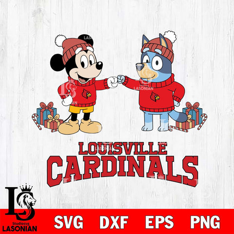 Louisville Cardinals Bluey With Mickey Christmas File Cut, NCAA SVG DXF EPS PNG FILE, Digital Download,Instant Download, Silhouette