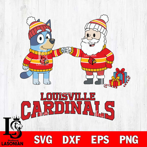 Louisville Cardinals Bluey With Satan Christmas File Cut, NCAA SVG DXF EPS PNG FILE, Digital Download,Instant Download, Silhouette