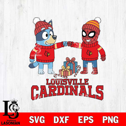 Louisville Cardinals Bluey With Spider man Christmas File Cut, NCAA SVG DXF EPS PNG FILE, Digital Download,Instant Download, Silhouette