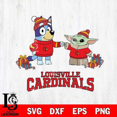 Louisville Cardinals Bluey With Yoda Christmas File Cut, NCAA SVG DXF EPS PNG FILE, Digital Download,Instant Download, Silhouette