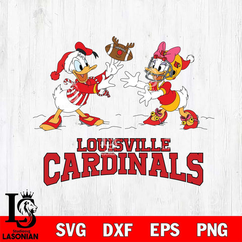 Louisville Cardinals Donald Duck & Daisy Duck Football Cricut,Christmas SVG DXF EPS PNG FILE, NCAA Digital Download,Instant Download, Silhouette