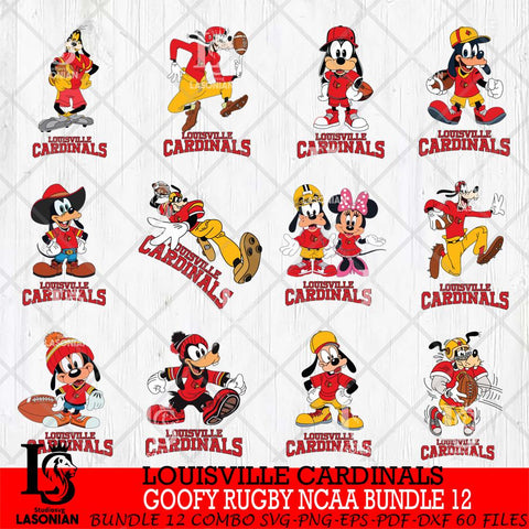 Louisville Cardinals Goofy Rugby Disney NCAA Bundle 12 SVG DXF EPS PNG FILE,NCAA bundle svg ,Football Digital Download,Instant Download, Silhouette
