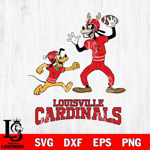 Louisville Cardinals Goofy & Pluto Football Cricut,Christmas SVG DXF EPS PNG FILE, NCAA Digital Download,Instant Download, Silhouette