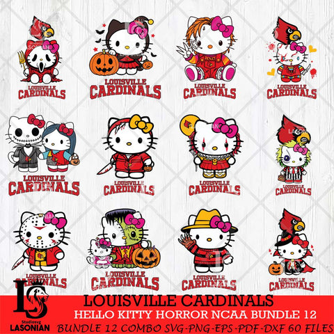 Louisville Cardinals Hello Kitty Horror NCAA Bundle 12 SVG Svg Eps Dxf Png File, Digital Download
