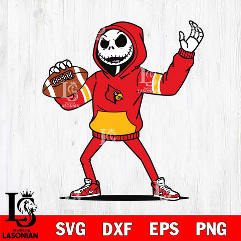 Louisville Cardinals Jack Skellington Football Christmas File Cut, NCAA SVG DXF EPS PNG FILE, Digital Download , Criucut , Silhouette