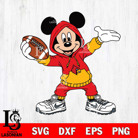 Louisville Cardinals Mickey Disney Football Christmas File Cut, NCAA SVG DXF EPS PNG FILE, Digital Download , Criucut , Silhouette