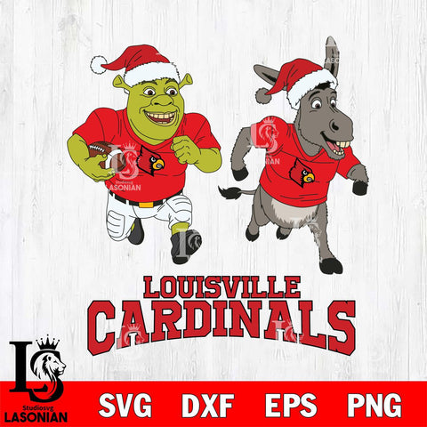 Louisville Cardinals Shrek and Donkey Football Cricut,Christmas SVG DXF EPS PNG FILE, NCAA Digital Download,Instant Download, Silhouette