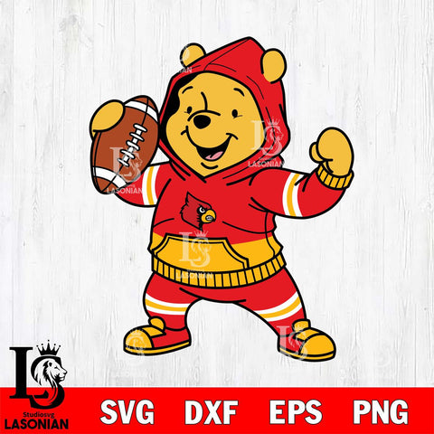 Louisville Cardinals Winnie The Pooh Disney Football Christmas File Cut, NCAA SVG DXF EPS PNG FILE, Digital Download , Criucut , Silhouette