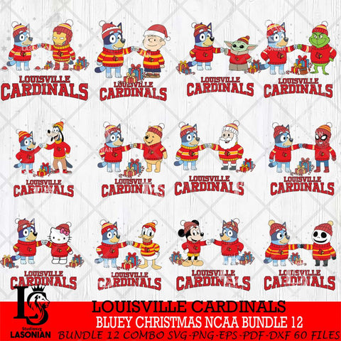 Louisville Cardinals  Bluey friends christmas NCAA Bundle File Cut,Bundle NCAA SVG DXF EPS PNG FILE, Digital Download,Instant Download, Silhouette