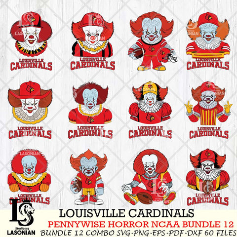 Louisville Cardinals  Pennywise Horror NCAA Bundle 12 SVG Svg Eps Dxf Png File, Digital Download