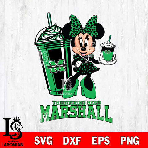 Marshall Thundering Herd Minnie Mouse Fan And Coffee Svg Eps Dxf Png File, Digital Download, Instant Download