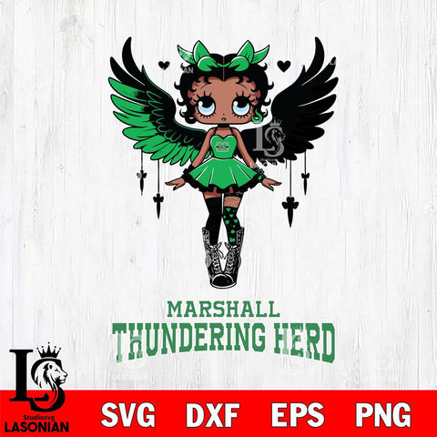 Marshall Thundering Herd Anglel Black Fan Girl Betty Boop, Svg Eps Dxf Png File, Digital Download