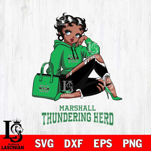 Marshall Thundering Herd Awesome Black Fan Girl Betty Boop, Svg Eps Dxf Png File, Digital Download