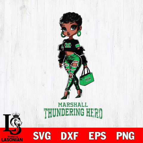 Marshall Thundering Herd Beautiful Black Fan Girl, Svg Eps Dxf Png File, Digital Download