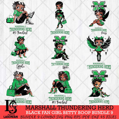 Marshall Thundering Herd Black Fan Girl Betty Boop Bundle 9, Svg Eps Dxf Png File, Digital Download