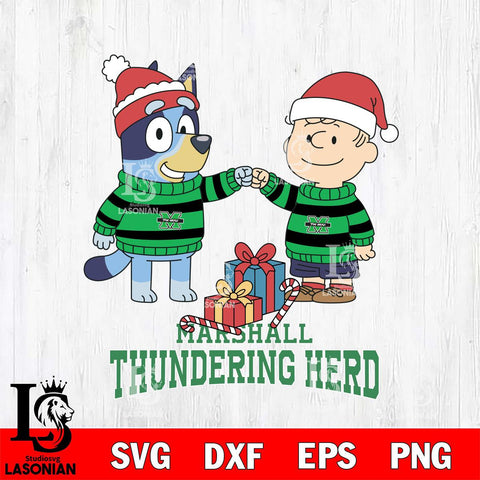 Marshall Thundering Herd Bluey With Charlie Brown Christmas File Cut, NCAA SVG DXF EPS PNG FILE, Digital Download,Instant Download, Silhouette