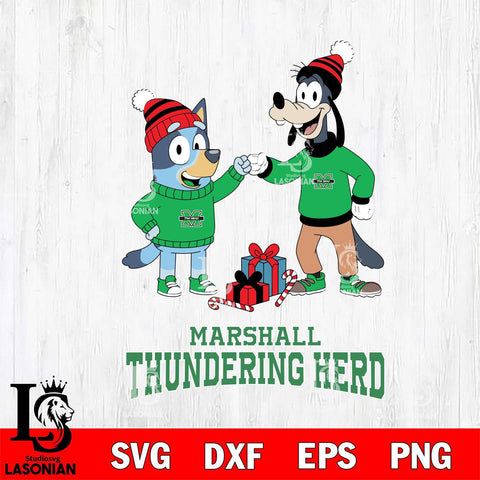 Marshall Thundering Herd Bluey With Goofy Christmas File Cut, NCAA SVG DXF EPS PNG FILE, Digital Download,Instant Download, Silhouette